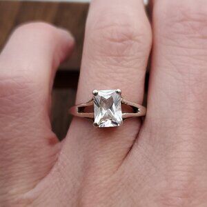 Size 6.5 925 Sterling Silver Single Rectangle Clear CZ Gem Ring